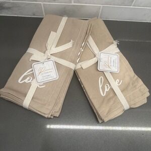 NEW Kirkland Set Of 8 Cotton Cloth Napkins Beige "LOVE"